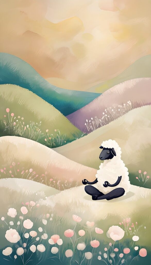 yoga, sheep, meditation, nature, meditate, mountains, multicoloured, cute
