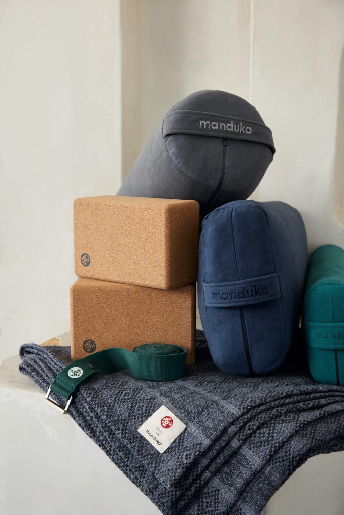 Manduka blocks, bolster and blanket
